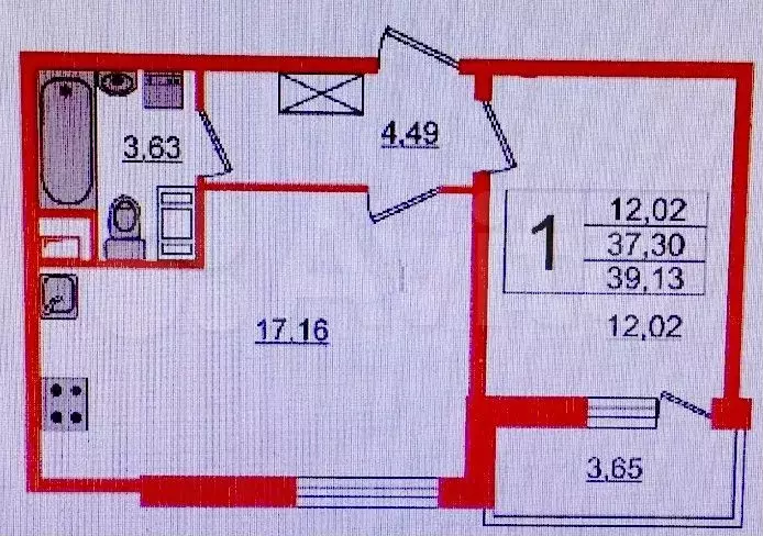 1-к. квартира, 36,9 м, 3/19 эт. - Фото 0