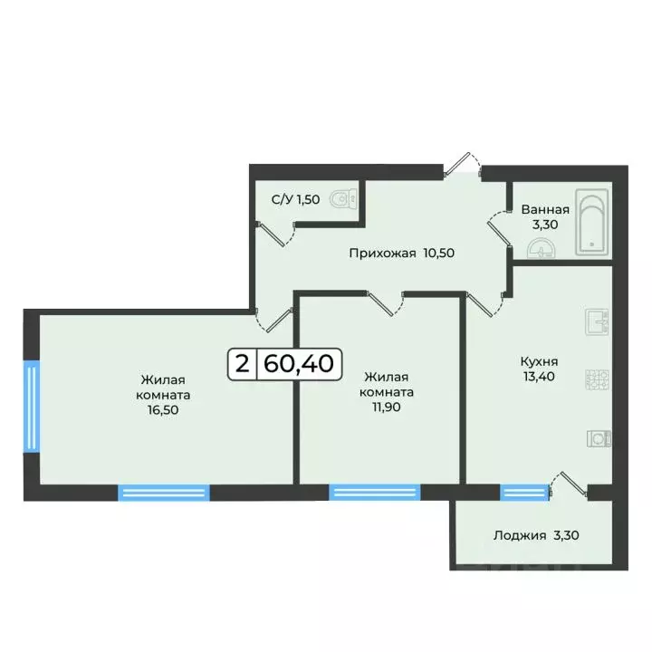 2-к кв. Ставропольский край, Ставрополь ул. Рогожникова, 21 (60.4 м) - Фото 1