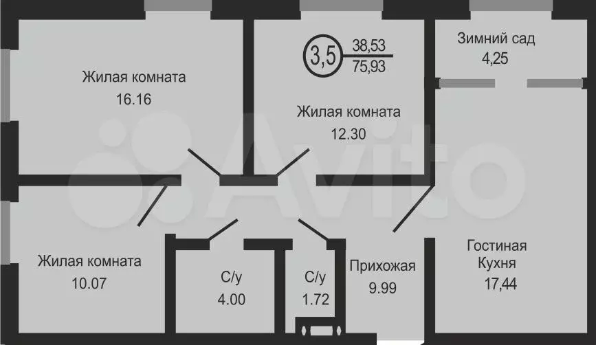 3-к. квартира, 75,9 м, 9/20 эт. - Фото 0