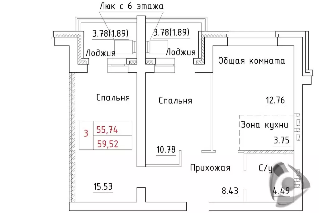 3-комнатная квартира: посёлок Элитный, Венская улица, 11 (59.5 м) - Фото 0