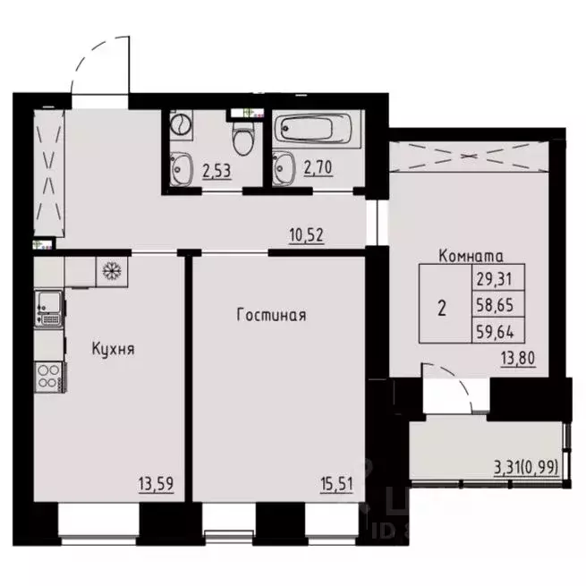 2-к кв. Красноярский край, Красноярск ул. Елены Стасовой, 82 (60.5 м) - Фото 1