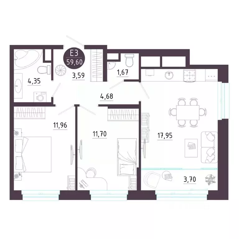 2-к кв. Тульская область, Тула ул. Пряничная, 6 (59.6 м) - Фото 0