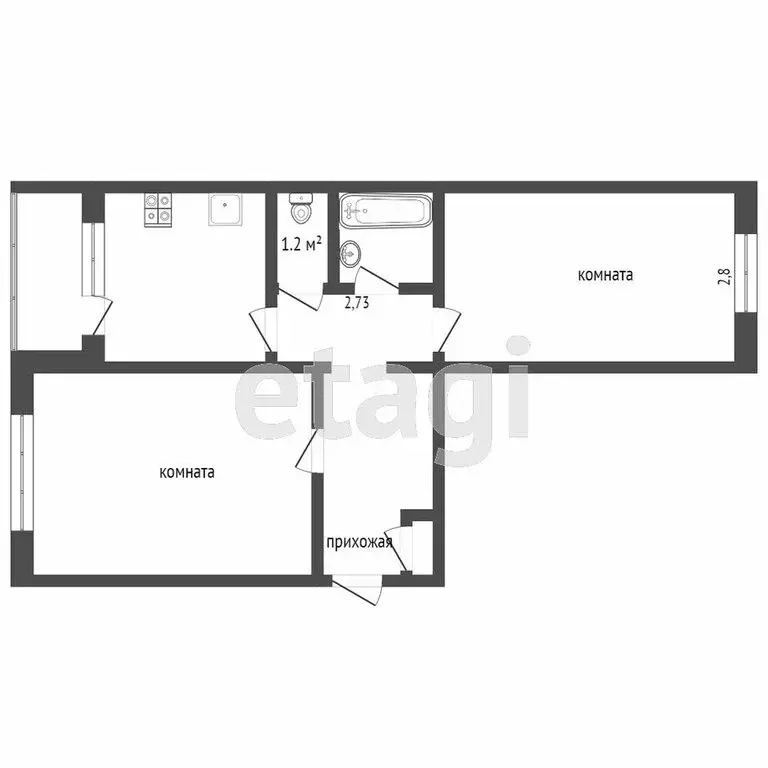 2-комнатная квартира: Ишим, улица Рокоссовского, 15А (49.4 м) - Фото 0