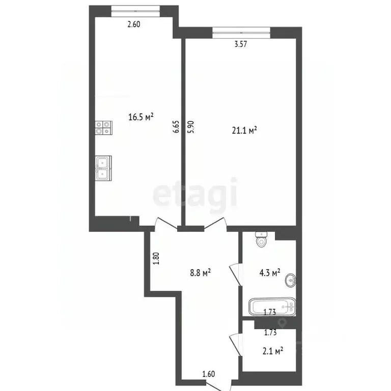 1-к кв. Севастополь ул. Генерала Крейзера, 10к1 (53.5 м) - Фото 2