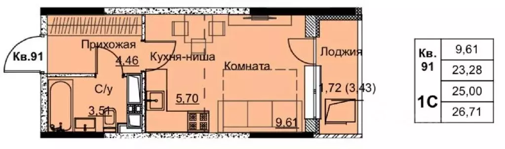 1-к кв. Удмуртия, Ижевск Строитель жилрайон, 6-й мкр,  (25.0 м) - Фото 1