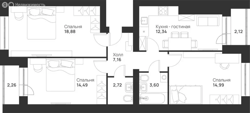3-комнатная квартира: Тула, улица Героев России, 4 (78.56 м) - Фото 0