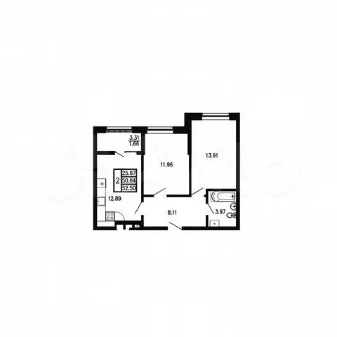 2-к. квартира, 52,5 м, 8/9 эт. - Фото 0