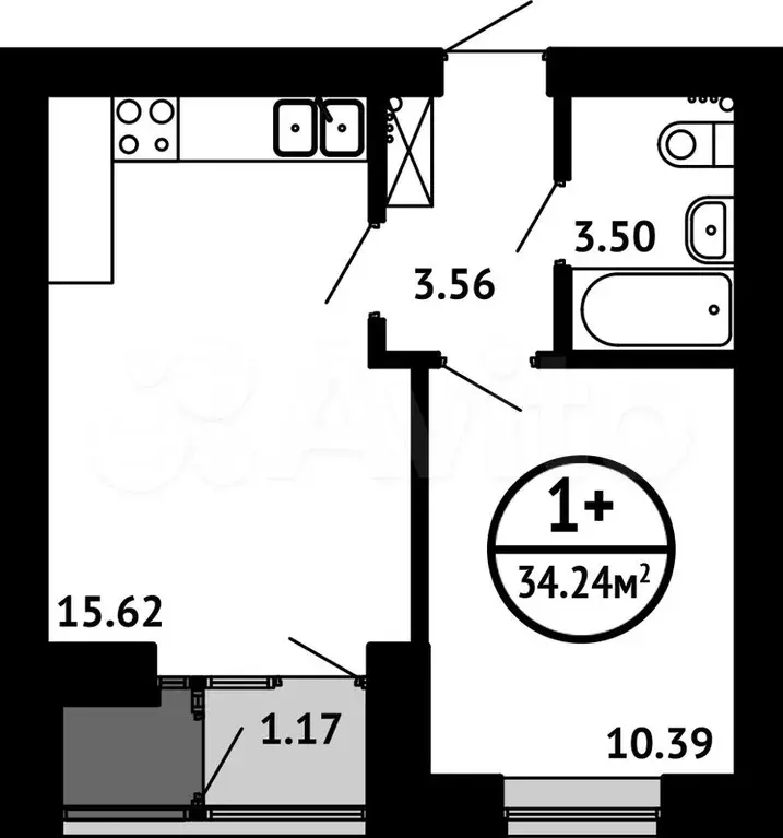 1-к. квартира, 34,2 м, 6/8 эт. - Фото 0