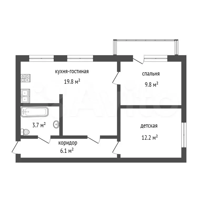 2-к. квартира, 51 м, 5/5 эт. - Фото 0