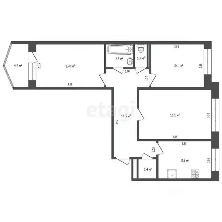 3-к кв. Ростовская область, Ростов-на-Дону Вятская ул., 67 (67.0 м) - Фото 1