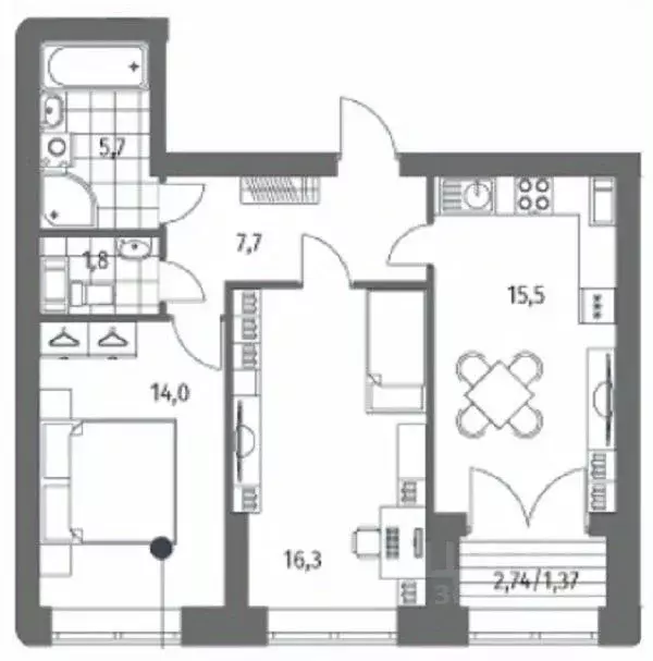 2-к кв. Санкт-Петербург ул. Академика Константинова, 1к1 (62.38 м) - Фото 1