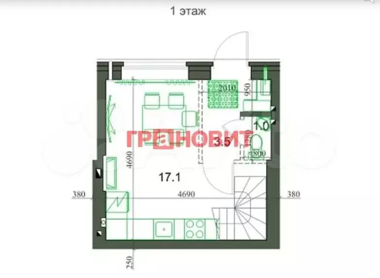 3-к. квартира, 41,3 м, 2/2 эт. - Фото 0