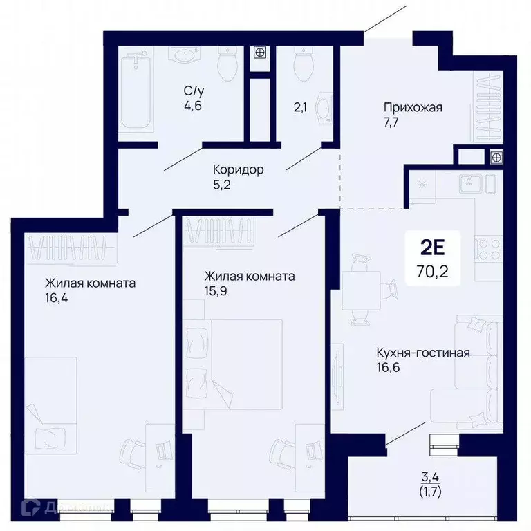 Продаётся 2-к квартира, 70.2 м - Фото 0