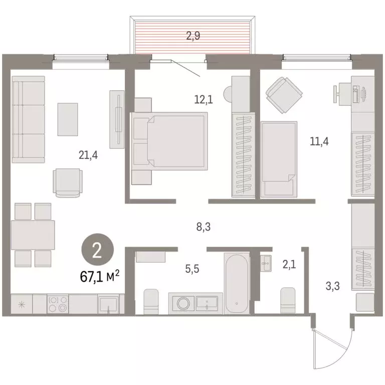 2-комнатная квартира: Курган, жилой район Центральный, ЖК Дом Кино ... - Фото 1