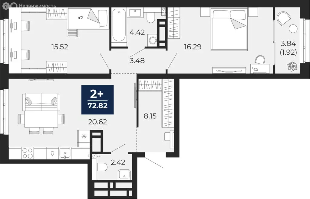 2-комнатная квартира: Тюмень, Камчатская улица, 109к1 (74.74 м) - Фото 1