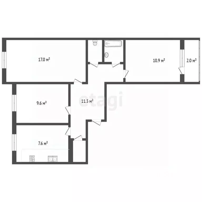 3-к кв. Псковская область, Псков ул. Рокоссовского, 2 (61.9 м) - Фото 2