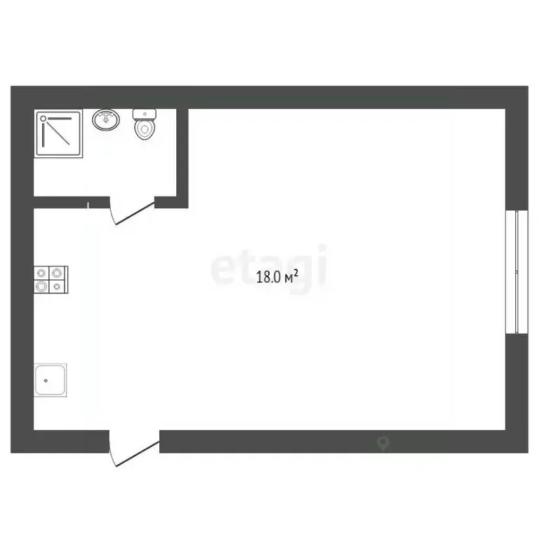 Студия Тюменская область, Тюмень ул. Котовского, 13 (18.0 м) - Фото 1