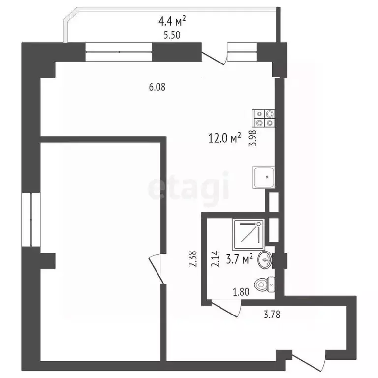 2-к кв. Омская область, Омск ул. 5-я Кировская, 176 (48.0 м) - Фото 1