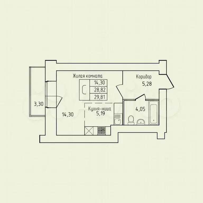 Квартира-студия, 29,8 м, 7/13 эт. - Фото 0