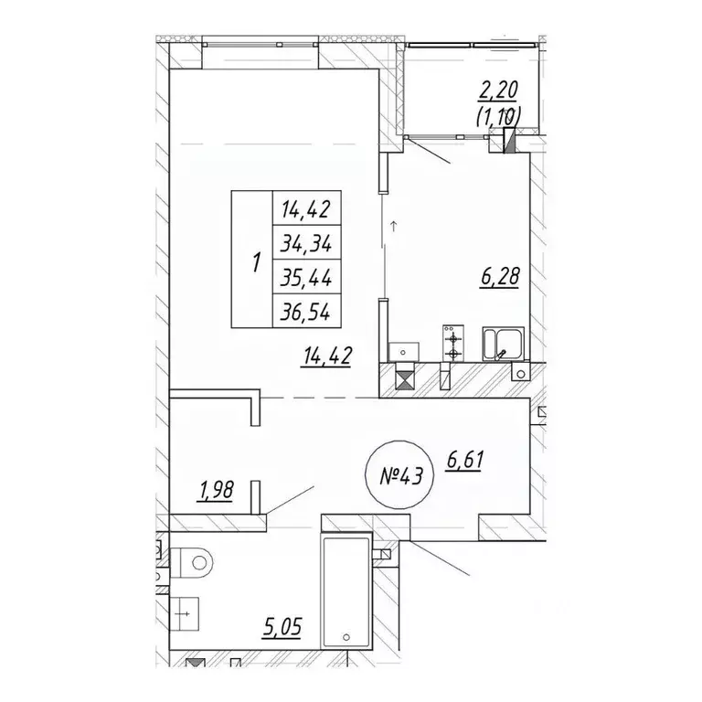 1-к кв. Калининградская область, Зеленоградск  (36.54 м) - Фото 0