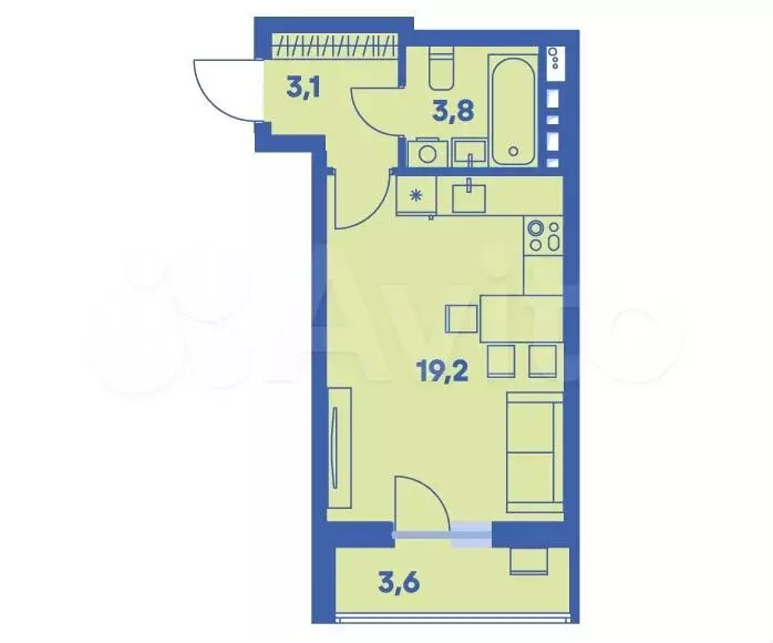 1-к. квартира, 28,4 м, 6/8 эт. - Фото 0