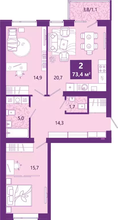 2-комнатная квартира: Калининград, Ключевая улица, 27В (74.4 м) - Фото 2
