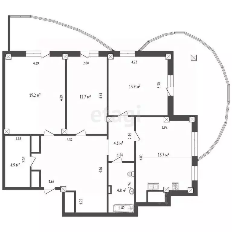 3-к кв. Тюменская область, Тюмень ул. Федюнинского, 64 (94.9 м) - Фото 1