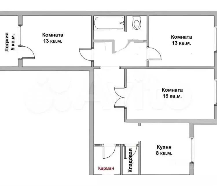 3-к. квартира, 69 м, 7/9 эт. - Фото 0