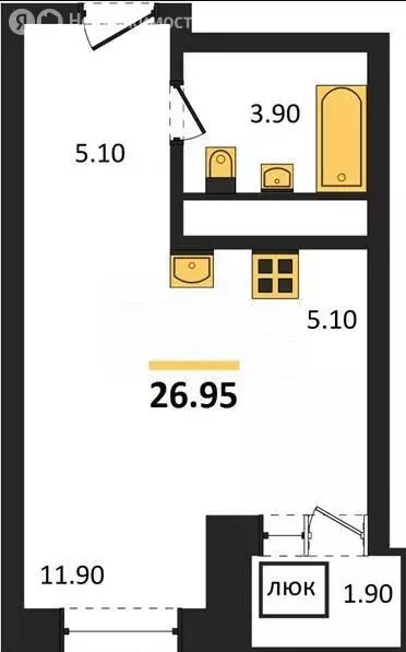 Квартира-студия: Ижевск, улица Архитектора П.П. Берша, 44 (26.95 м) - Фото 1