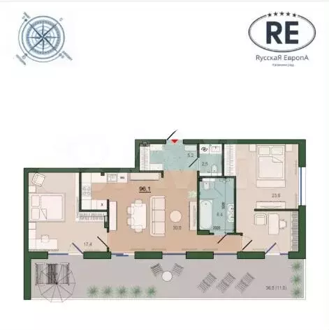 2-к. квартира, 100 м, 9/9 эт. - Фото 1