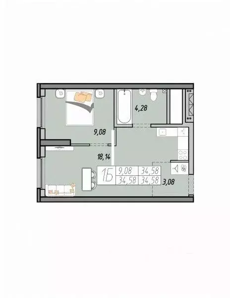 1-к кв. Свердловская область, Екатеринбург ул. Печатников, 5 (34.58 м) - Фото 1