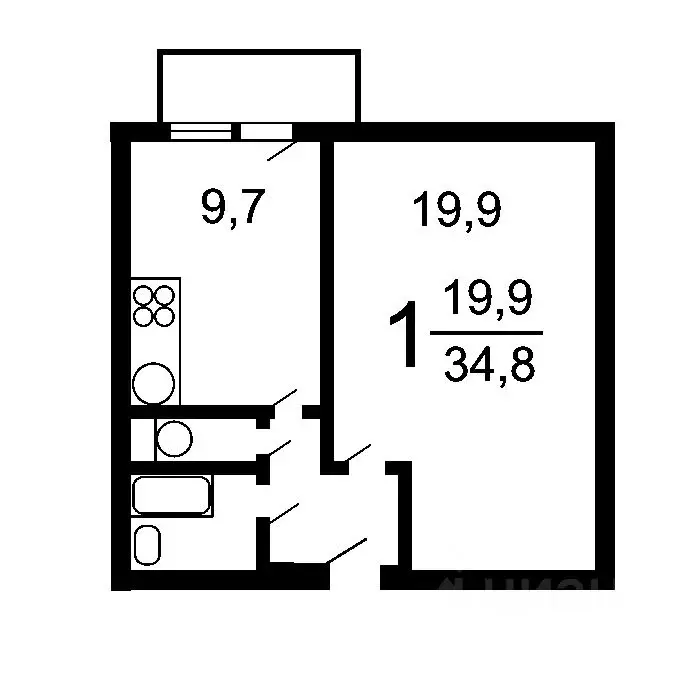 1-к кв. Москва ул. Федора Полетаева, 34 (34.0 м) - Фото 1