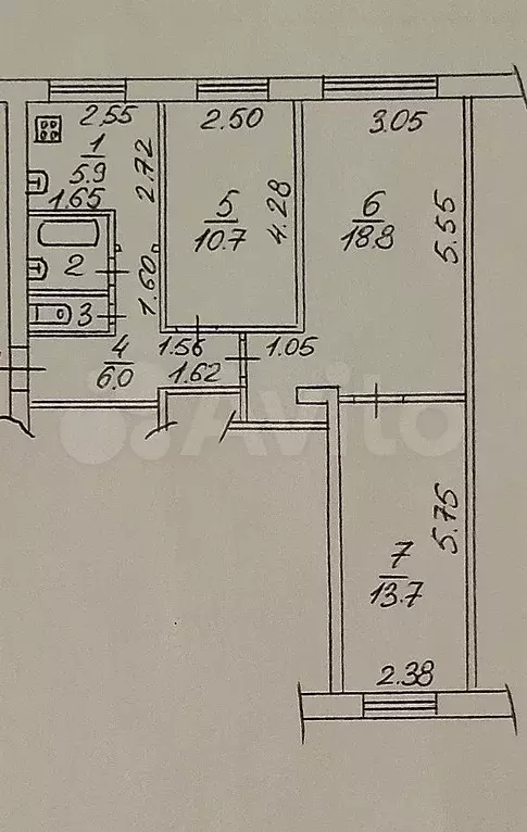 3-к. квартира, 58,4 м, 1/5 эт. - Фото 0