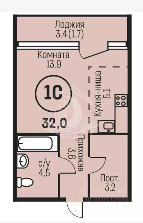 Студия Алтайский край, Барнаул ул. Имени В.Т. Христенко, 2к4 (32.0 м) - Фото 0