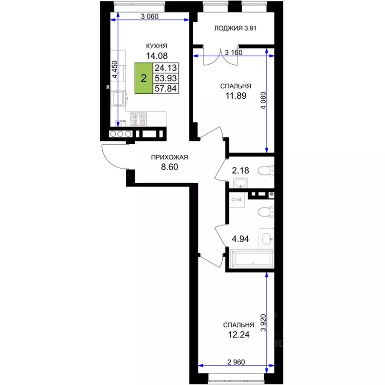 2-к кв. Калининградская область, Гурьевск Включи жилой комплекс (55.89 ... - Фото 1