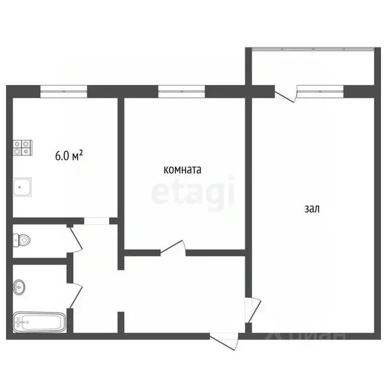 2-к кв. Кемеровская область, Прокопьевск Тырган мкр, 10-й мкр, 7 (50.0 ... - Фото 2