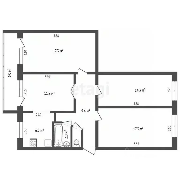 4-к кв. Кемеровская область, Кемерово ул. Гагарина, 105А (81.0 м) - Фото 2