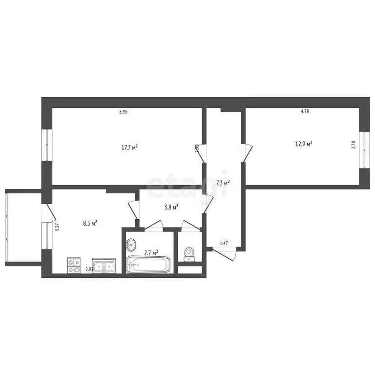 2-комнатная квартира: Новый Уренгой, район Северная Жилая Часть, ... - Фото 1