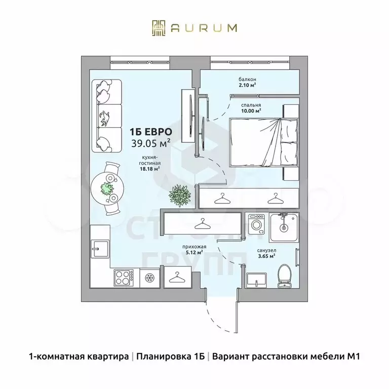 1-к. квартира, 39,1 м, 7/15 эт. - Фото 0