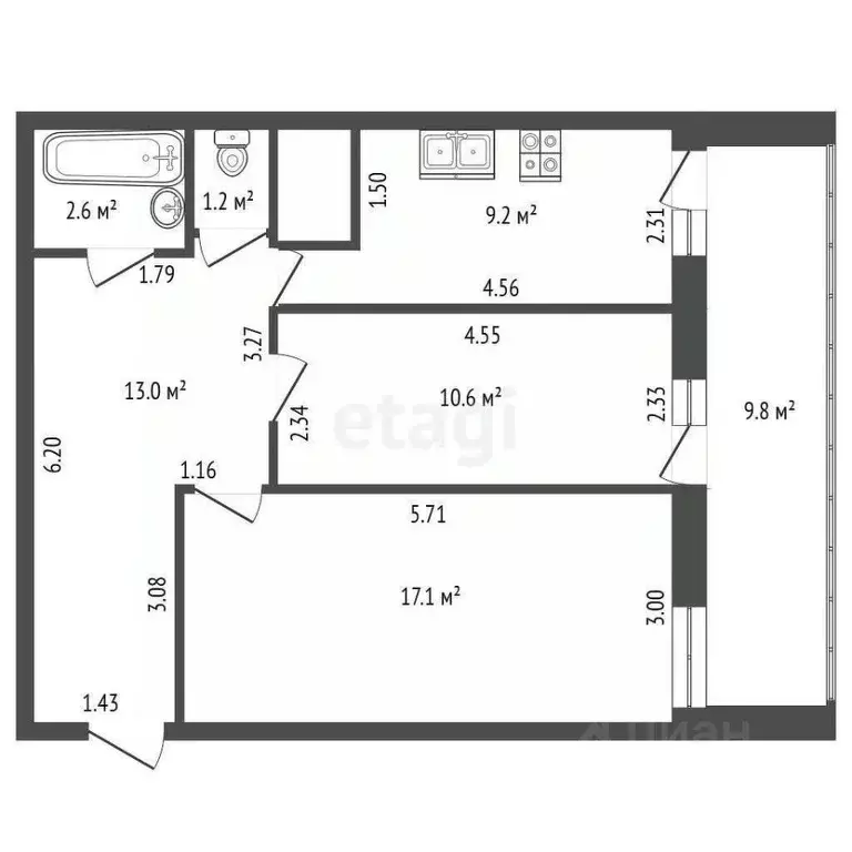 2-к кв. Санкт-Петербург Рыбацкий просп., 18к2 (53.7 м) - Фото 1