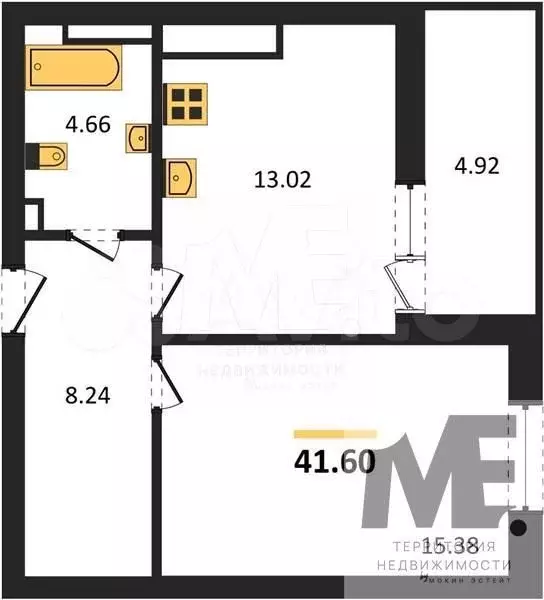 1-к. квартира, 41,6 м, 2/9 эт. - Фото 0