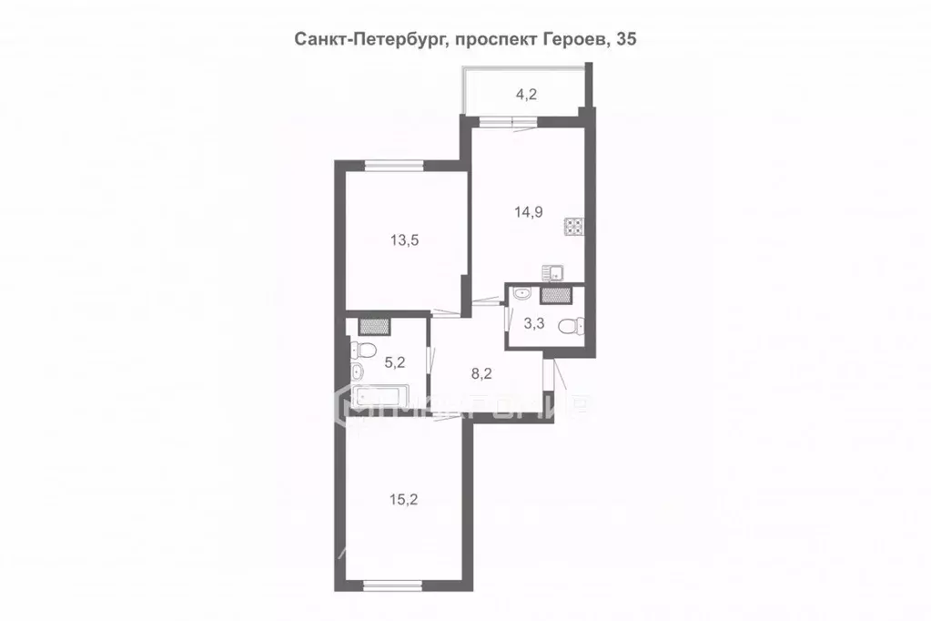 2-к кв. Санкт-Петербург просп. Героев, 35 (60.3 м) - Фото 2
