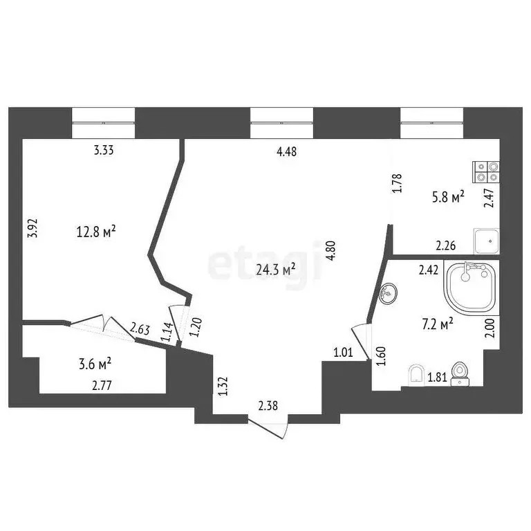 2-комнатная квартира: Кемерово, Весенняя улица, 14 (56 м) - Фото 0