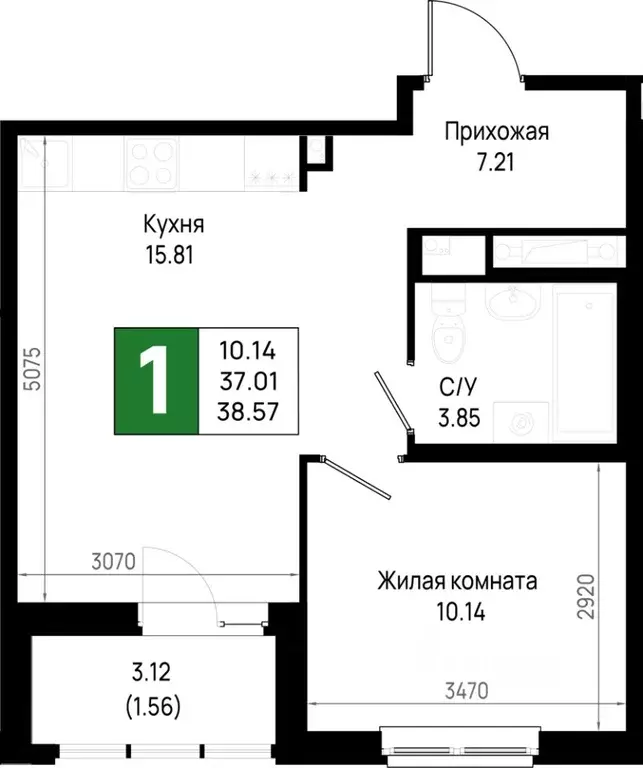 1-к кв. Ленинградская область, Всеволожский район, Свердловское ... - Фото 1