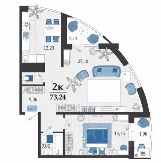 2-к кв. Краснодарский край, Краснодар Старокубанская ул., 124 (73.0 м) - Фото 1