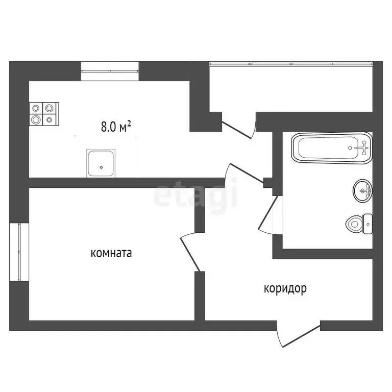 1-комнатная квартира: Тобольск, 15-й микрорайон, 16 (25.5 м) - Фото 0