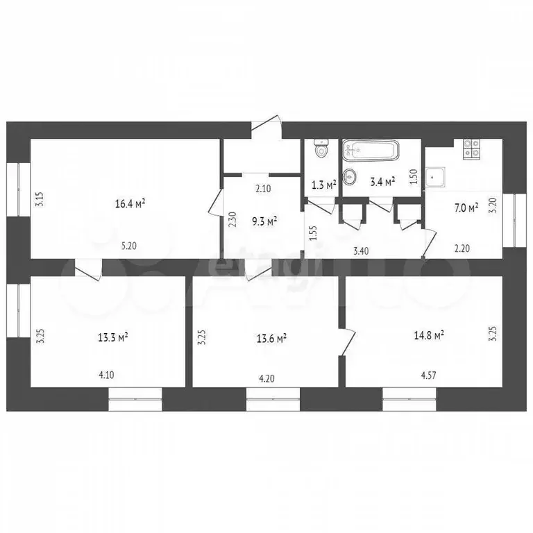 4-к. квартира, 81,5 м, 2/2 эт. - Фото 0