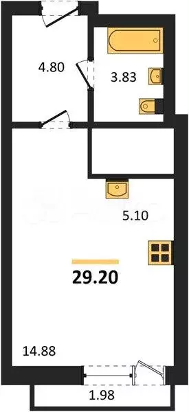Квартира-студия, 29,2 м, 23/24 эт. - Фото 0