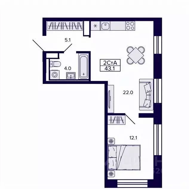 2-к кв. Хабаровский край, Хабаровск ул. Карла Маркса, 96/1 (43.16 м) - Фото 1