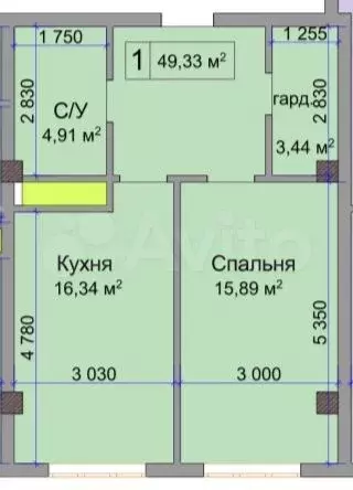 1-к. квартира, 49,4 м, 3/14 эт. - Фото 0